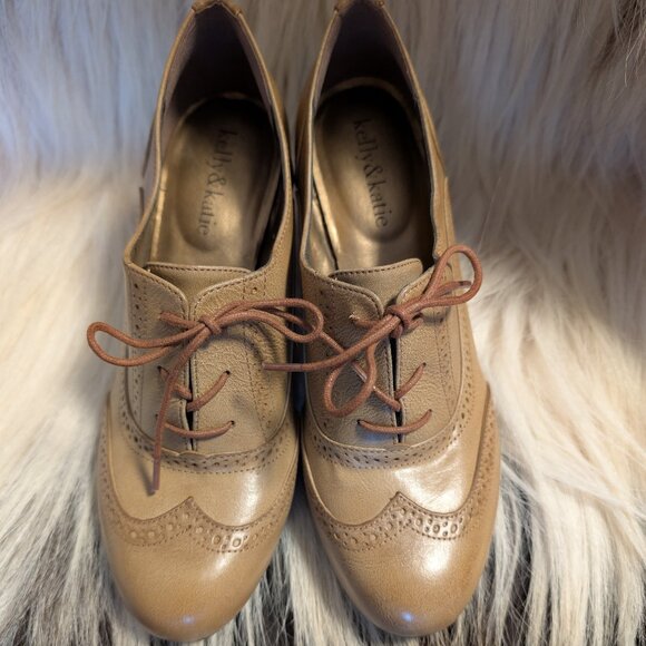 Kelly & Katie Women’s Oxford Heels Size 8 - Tan | Brogue Lace-up | Vintage Retro - Picture 2 of 7